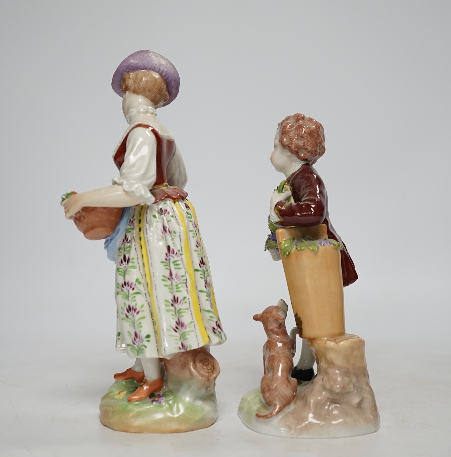 Two Dresden porcelain figures, tallest 19cm. Condition - fair to good